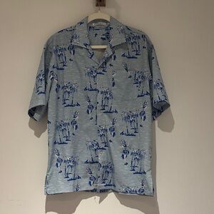 Blue Palm Print Men's Casual Shirt